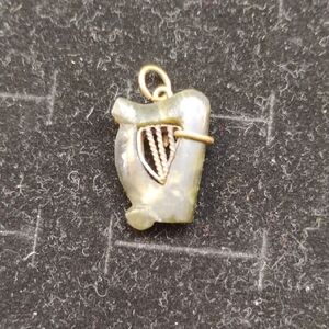 Vintage Green Jade Harp Pendant with Gold Accent